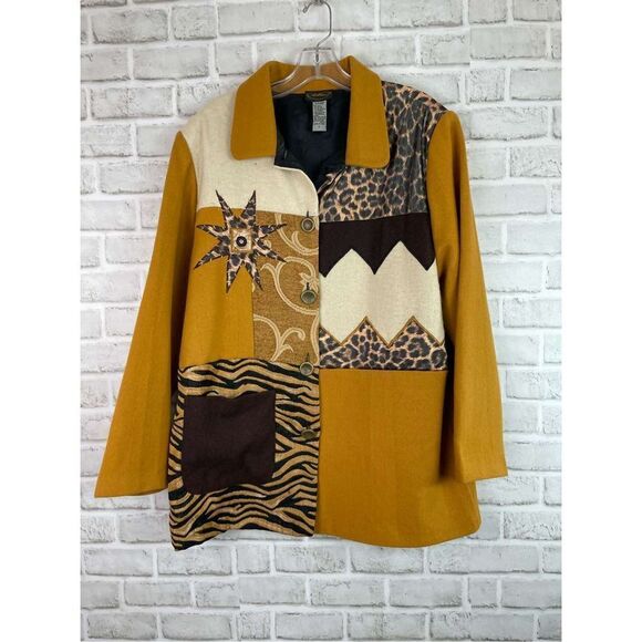 Vintage Allure Wool Patchwork Coat Animal Print Boho Artsy Eclectic Jacket - Picture 10 of 10